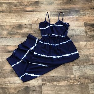 IZ Byer Blue and White Striped Maxi Dress Size Medium